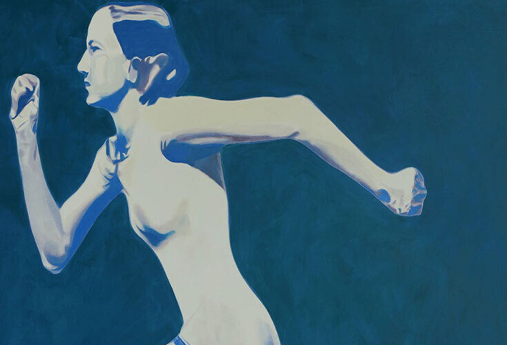 Colm MacAthlaoich. Sprinting woman, right to left. Acrylic, oil on canvas (Detail)